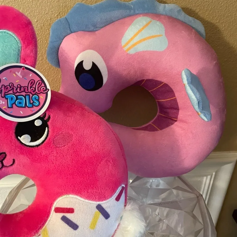 Pink and Blue Plush Seahorse and Donut Toy Set